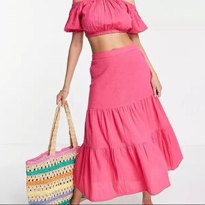 ASOS lisla & Bird tiered beach skirt pink US Size 8 UK Size 12 100% Cotton NWT